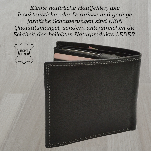 Büffelledergeldbörse Herrenbrieftasche Volllederausstattung mit Doppelnaht